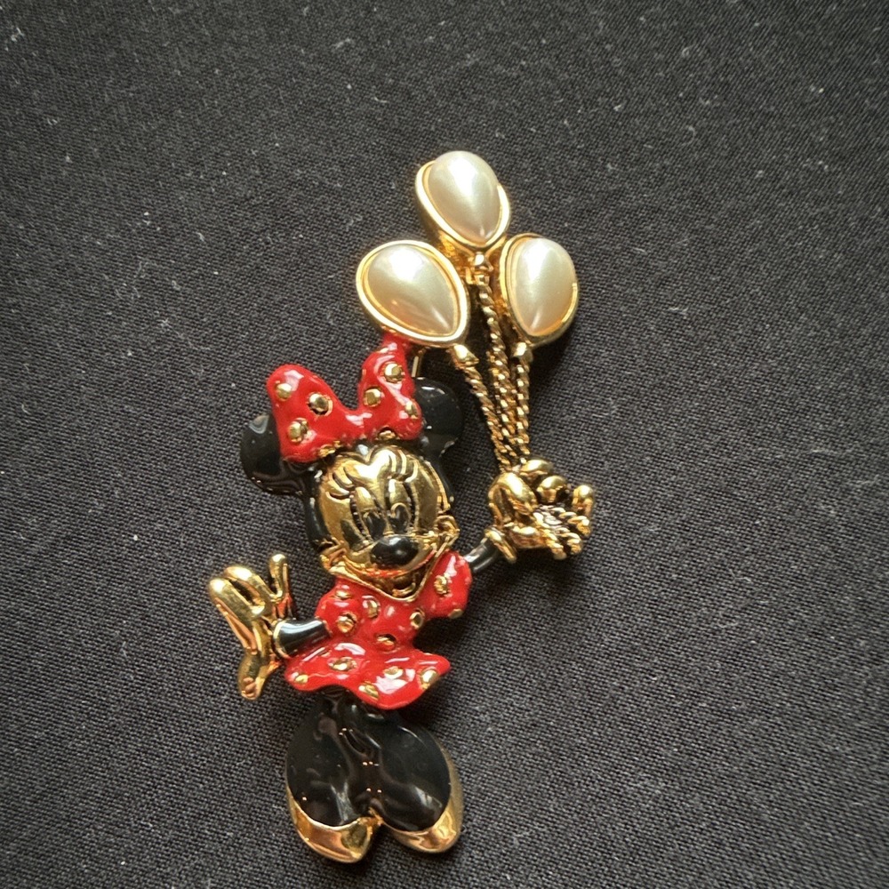 Walt Disney Napier Signed Minnie Mouse Balloon Gold Tone Enamel Brooch Pin